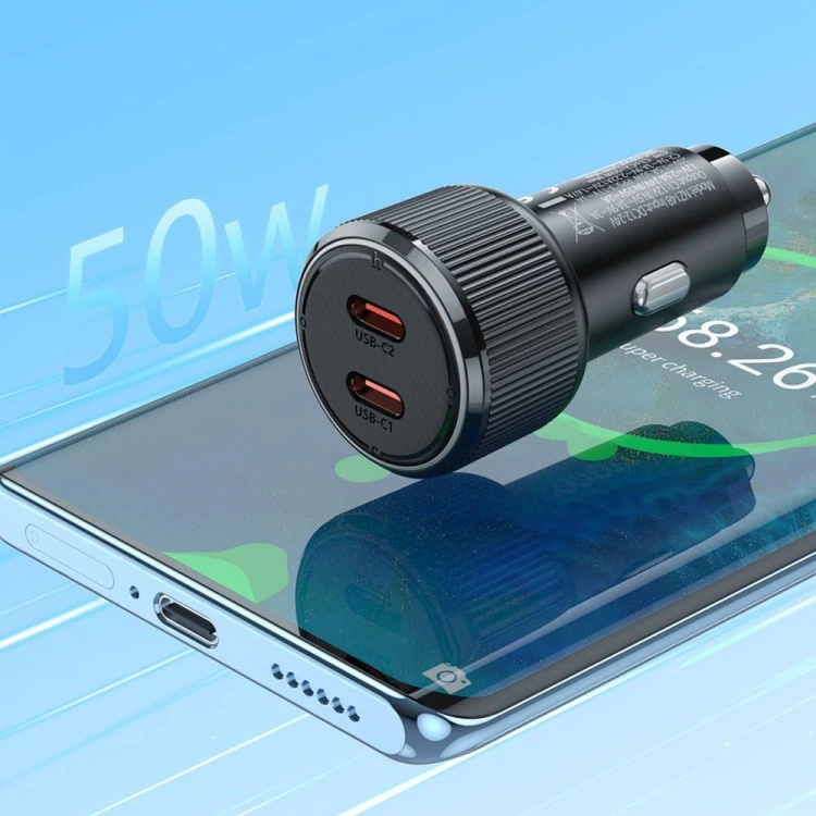 Ładowarka Samochodowa Hoco NZ14B 2xUSB-C PD 50W Szybkie Ładowanie
