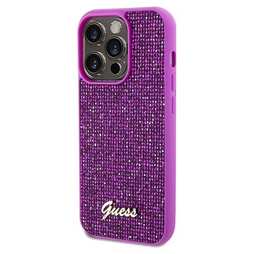 Etui Guess do iPhone 14 Pro – Disco Script Metal (fuksja) – luksusowy pokrowiec GUHCP14LPMSDGSF