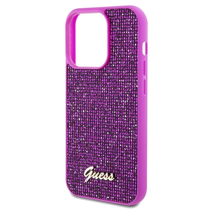 Etui Guess do iPhone 14 Pro – Disco Script Metal (fuksja) – luksusowy pokrowiec GUHCP14LPMSDGSF