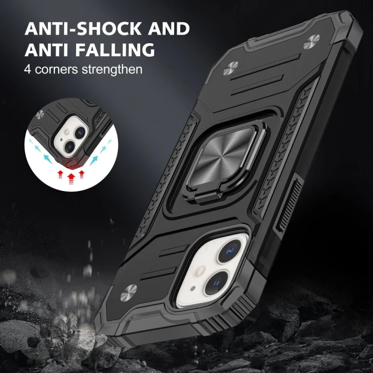 Pancerne etui hybrydowe Nitro do iPhone 17 z wbudowanym ringiem – Czarny
