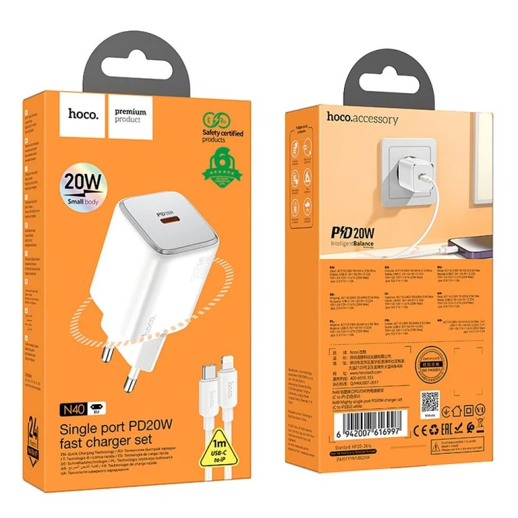 Ładowarka Sieciowa Hoco N40 USB-C PD 20W + Kabel Lightning iPhone