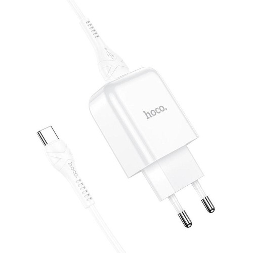 Zestaw ładowarka sieciowa Hoco N2 Vigour USB 2.1A 10W + kabel USB-C 1m – biała