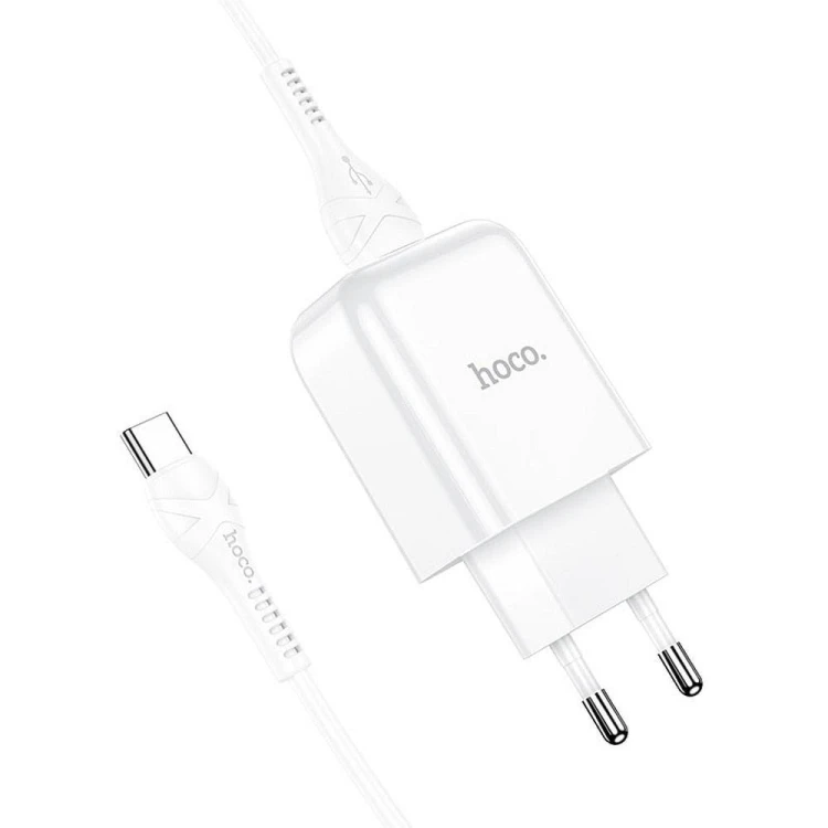 Zestaw ładowarka sieciowa Hoco N2 Vigour USB 2.1A 10W + kabel USB-C 1m – biała