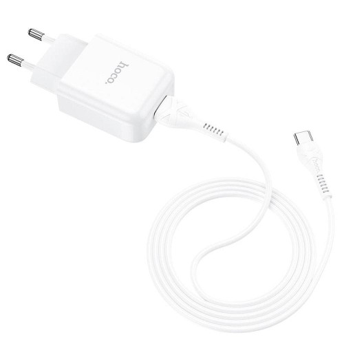 Zestaw ładowarka sieciowa Hoco N2 Vigour USB 2.1A 10W + kabel USB-C 1m – biała
