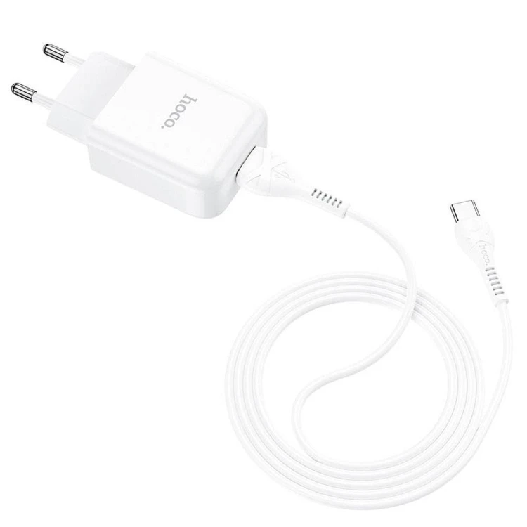 Zestaw ładowarka sieciowa Hoco N2 Vigour USB 2.1A 10W + kabel USB-C 1m – biała