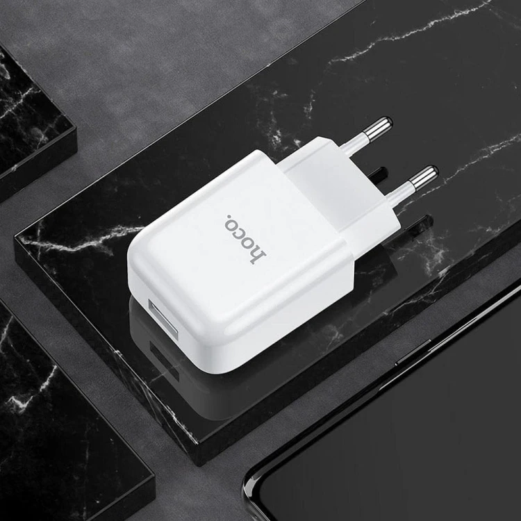 Zestaw ładowarka sieciowa Hoco N2 Vigour USB 2.1A 10W + kabel USB-C 1m – biała