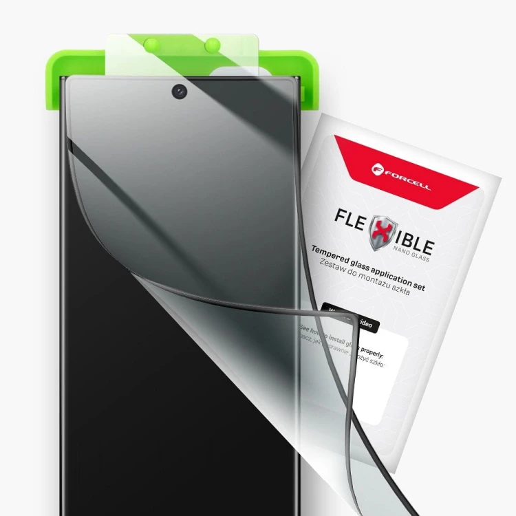 Niepękające szkło hybrydowe Forcell Flexible 5D z czarną ramką do iPhone 17 / iPhone 17 Pro