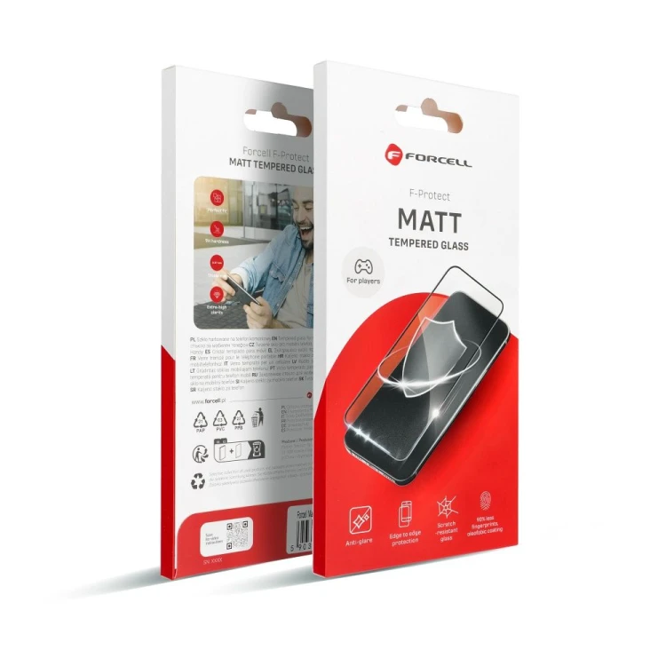 Matowe szkło hartowane dla graczy Forcell Matt Glass z czarną ramką do iPhone 14 Pro Max