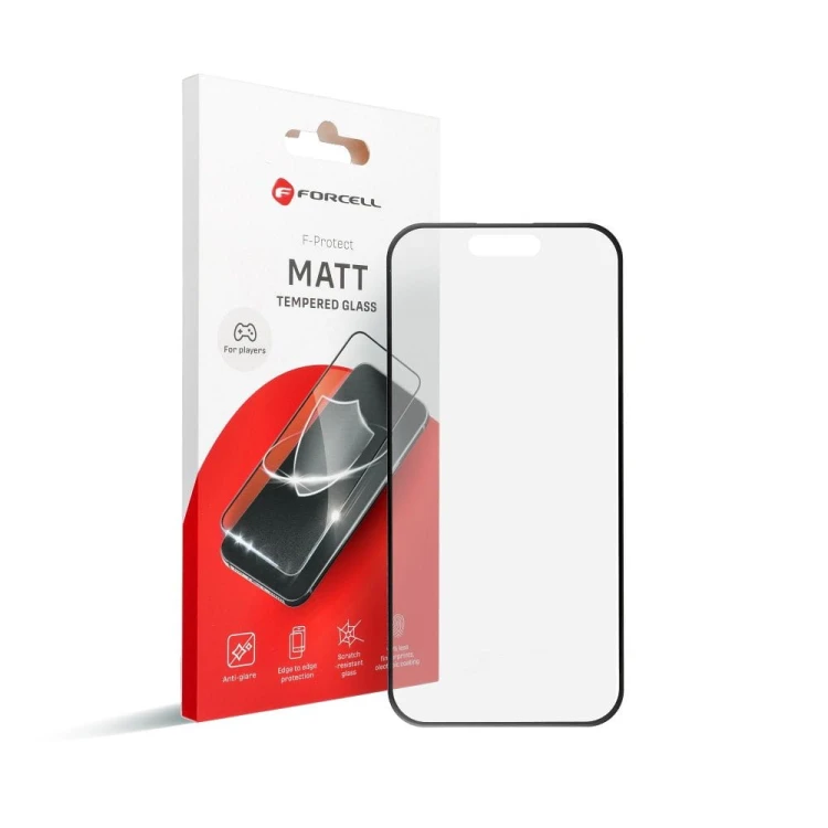 Matowe szkło hartowane dla graczy Forcell Matt Glass z czarną ramką do iPhone 14 Pro