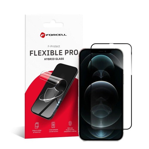 Niepękające szkło hybrydowe Forcell Flexible 5D z czarną ramką do iPhone 12 Pro Max