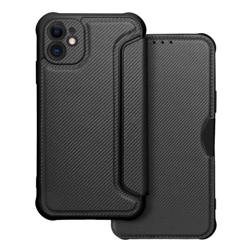 Etui z klapką do iPhone 11 Razor Book Karbonowe Czarne