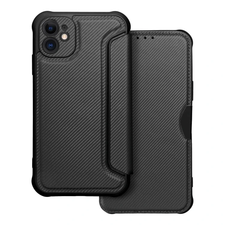 Etui z klapką do iPhone 11 Razor Book Karbonowe Czarne