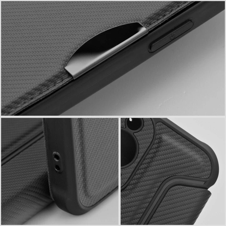 Etui z klapką do iPhone 11 Razor Book Karbonowe Czarne