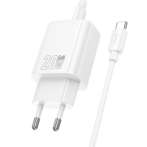 Szybka ładowarka sieciowa Hoco N60 USB-C Power Delivery 20W + kabel USB-C do USB-C 60W 1m – biała