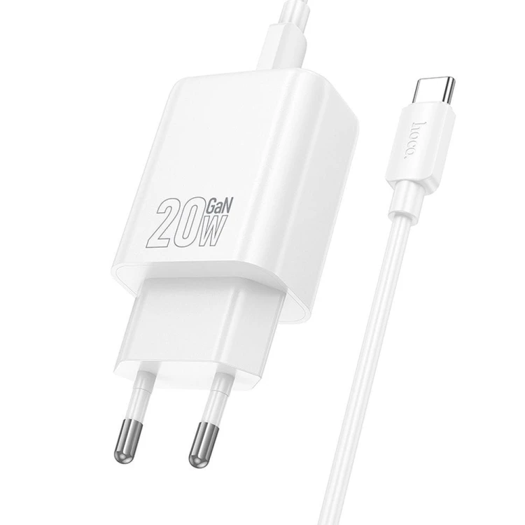 Szybka ładowarka sieciowa Hoco N60 USB-C Power Delivery 20W + kabel USB-C do USB-C 60W 1m – biała