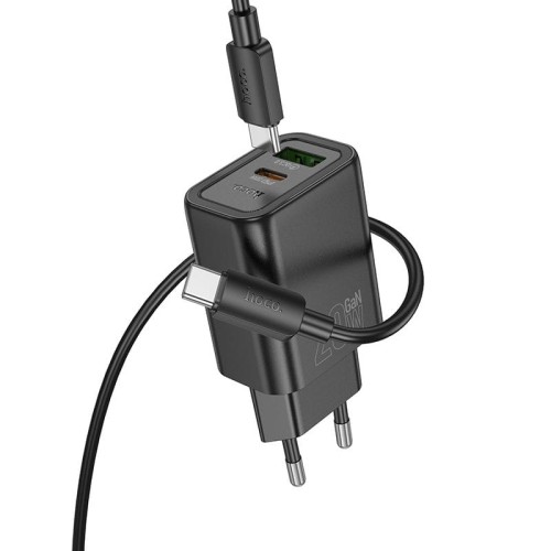 Szybka ładowarka sieciowa Hoco N61 20W (USB-C PD + USB-A QC 3.0) + kabel USB-C do USB-C 60W 1m – czarna