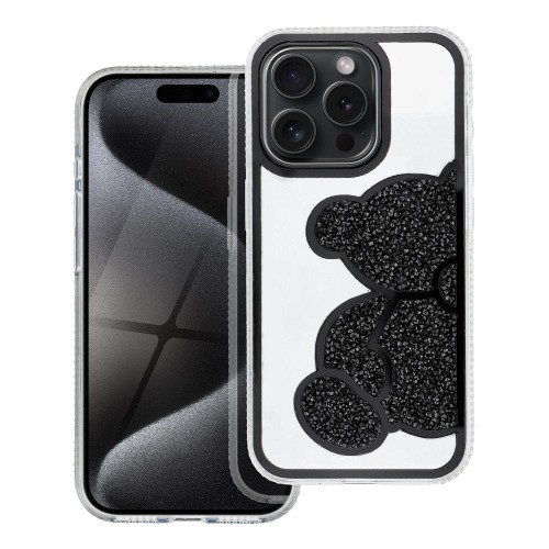 Etui do iPhone 11 Teddy Bear Brokatowe Czarne z Misiem