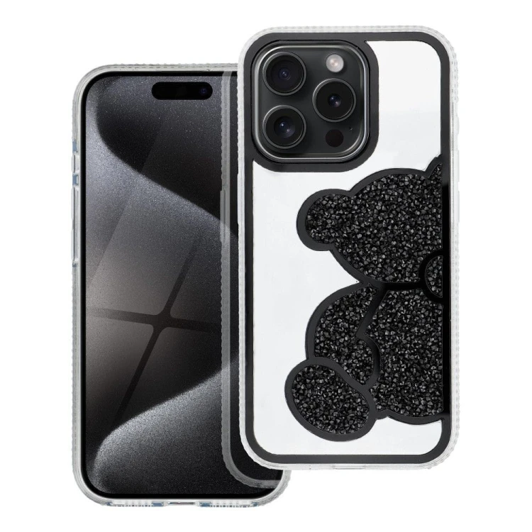 Etui do iPhone 11 Teddy Bear Brokatowe Czarne z Misiem