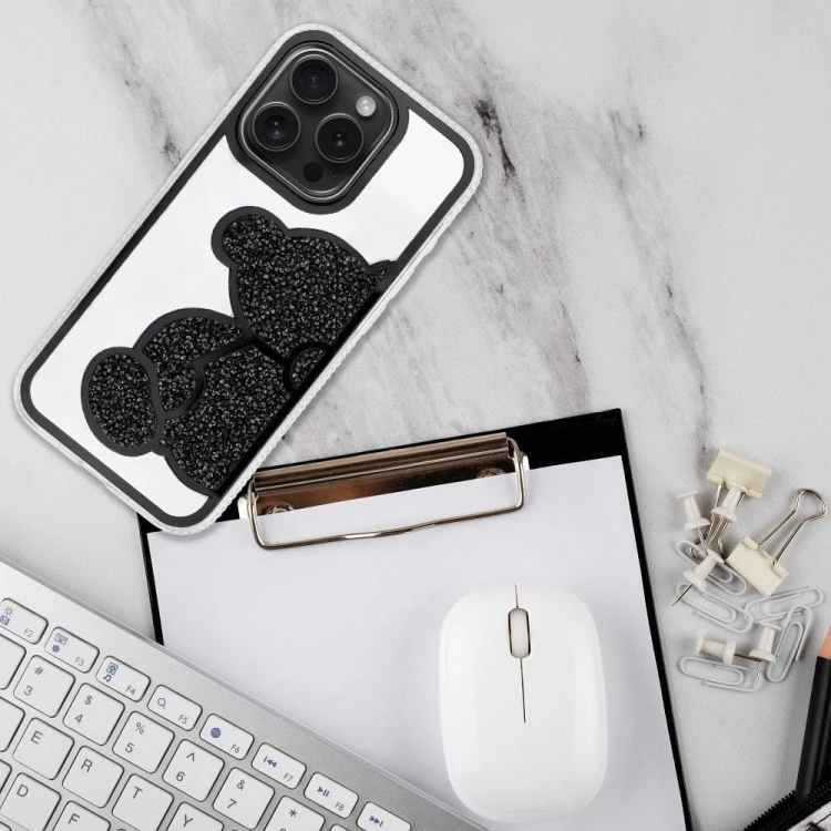Etui do iPhone 11 Teddy Bear Brokatowe Czarne z Misiem