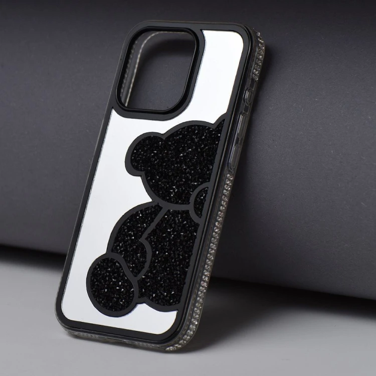 Etui do iPhone 11 Teddy Bear Brokatowe Czarne z Misiem