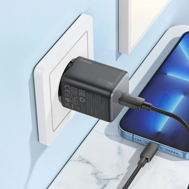 Kompaktowa ładowarka sieciowa Hoco N40 USB-C Power Delivery 20W – czarna