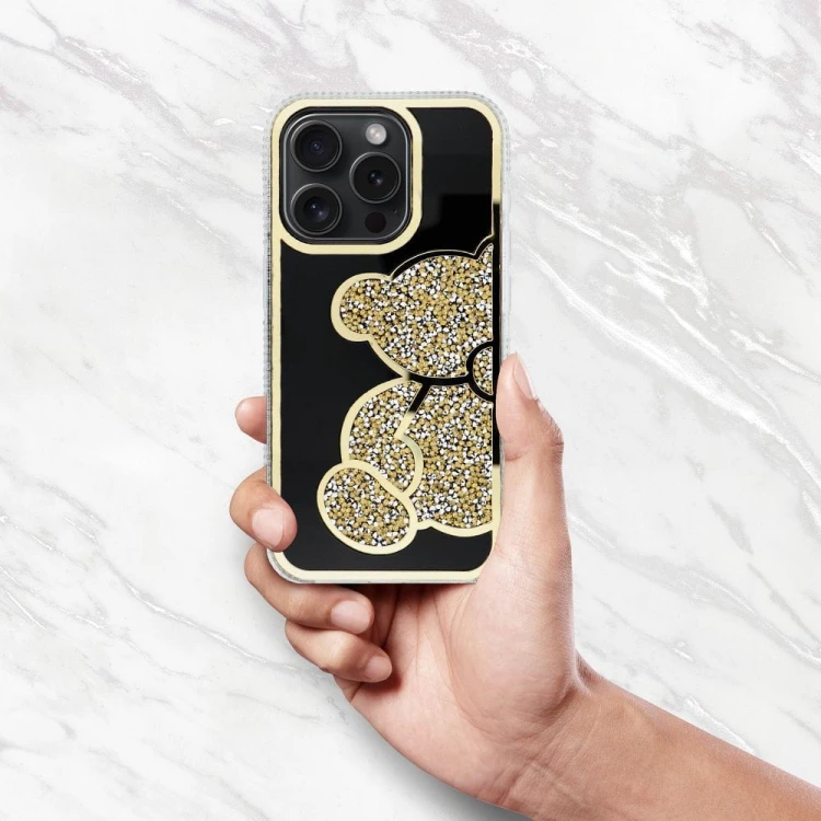 Etui do iPhone 11 Teddy Bear Brokatowe Złote z Misiem