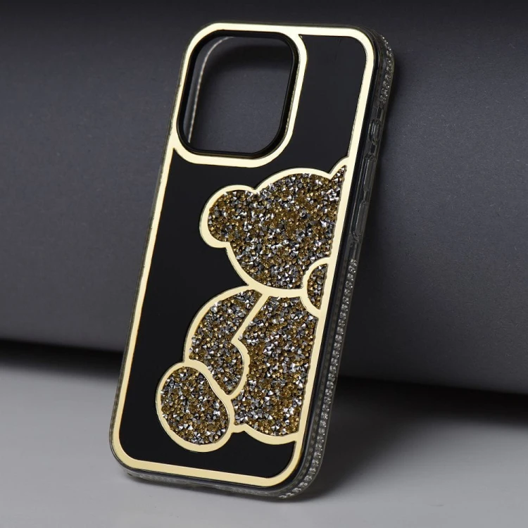 Etui do iPhone 11 Teddy Bear Brokatowe Złote z Misiem