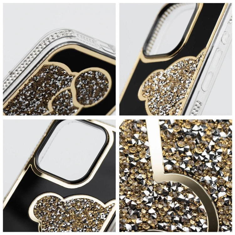 Etui do iPhone 11 Teddy Bear Brokatowe Złote z Misiem
