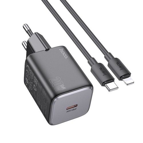 Szybka ładowarka sieciowa Hoco N40 USB-C Power Delivery 20W + kabel USB-C do Lightning 1m – czarna
