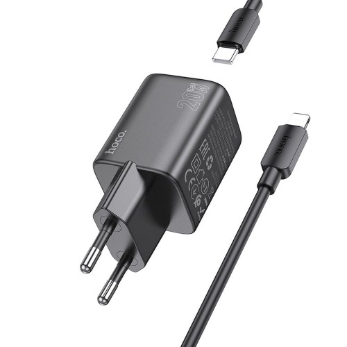 Szybka ładowarka sieciowa Hoco N40 USB-C Power Delivery 20W + kabel USB-C do Lightning 1m – czarna