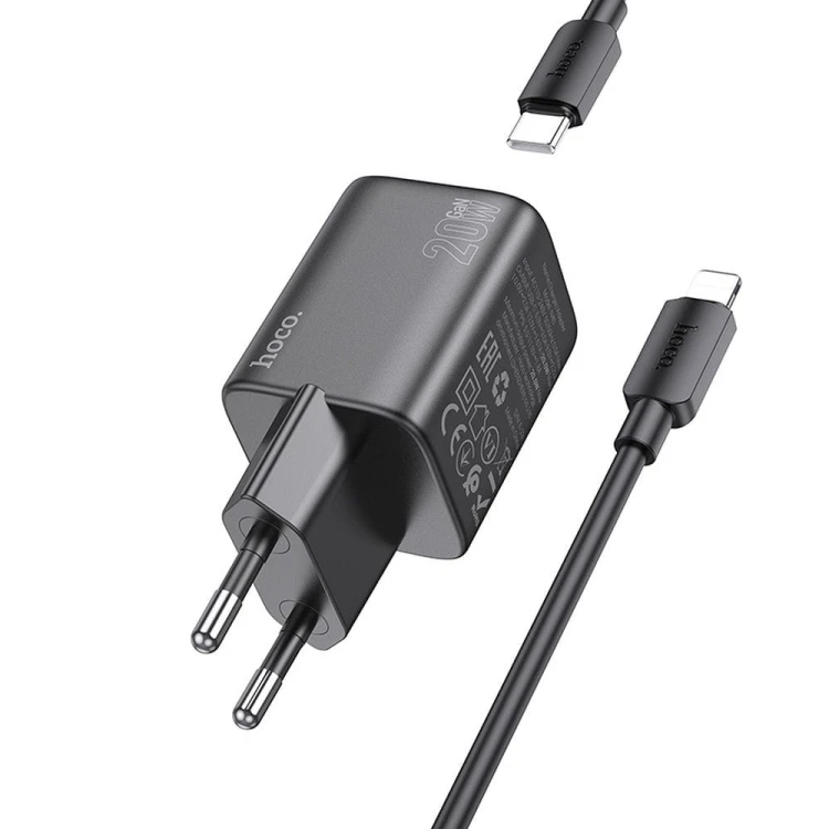 Szybka ładowarka sieciowa Hoco N40 USB-C Power Delivery 20W + kabel USB-C do Lightning 1m – czarna