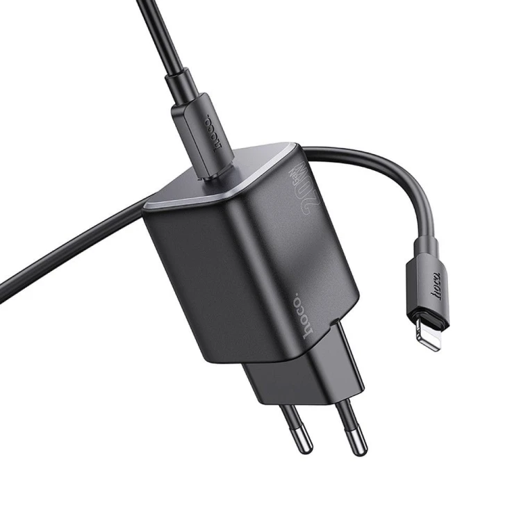 Szybka ładowarka sieciowa Hoco N40 USB-C Power Delivery 20W + kabel USB-C do Lightning 1m – czarna