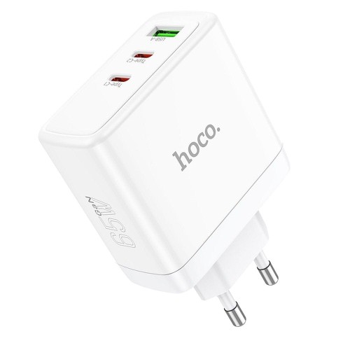 Szybka ładowarka sieciowa Hoco N30 GaN 65W (2xUSB-C + USB-A) – biała