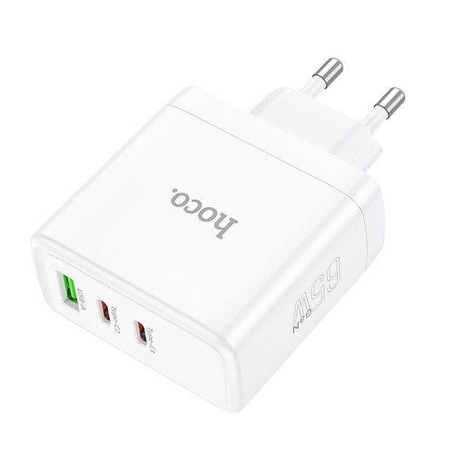 Szybka ładowarka sieciowa Hoco N30 GaN 65W (2xUSB-C + USB-A) – biała
