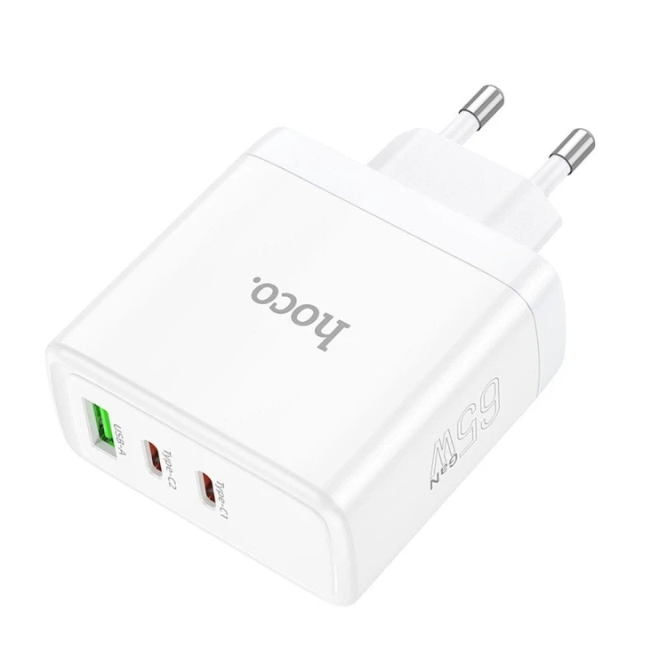 Szybka ładowarka sieciowa Hoco N30 GaN 65W (2xUSB-C + USB-A) – biała