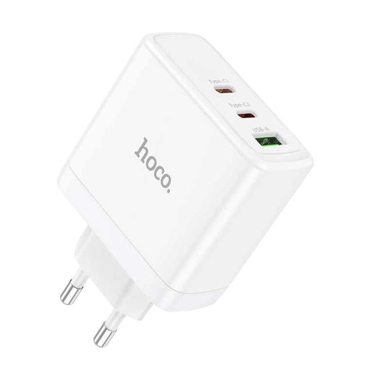 Szybka ładowarka sieciowa Hoco N30 GaN 65W (2xUSB-C + USB-A) – biała