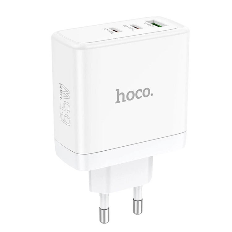 Szybka ładowarka sieciowa Hoco N30 GaN 65W (2xUSB-C + USB-A) – biała