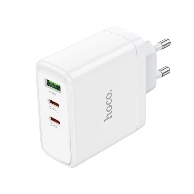 Szybka ładowarka sieciowa Hoco N30 GaN 65W (2xUSB-C + USB-A) – biała