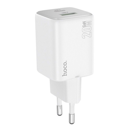 Szybka ładowarka sieciowa Hoco N41 GaN 20W (USB-C PD + USB-A QC 3.0) – biała