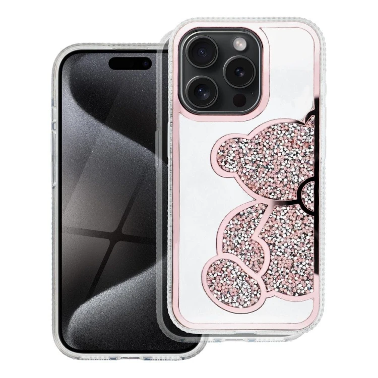Etui do iPhone 11 Teddy Bear Różowe Brokatowe z Misiem