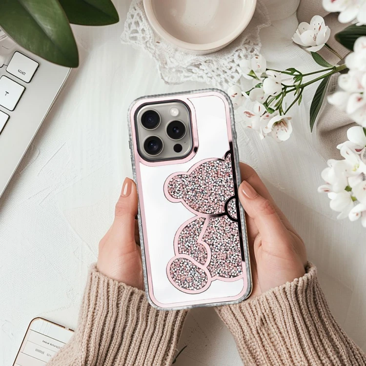Etui do iPhone 11 Teddy Bear Różowe Brokatowe z Misiem