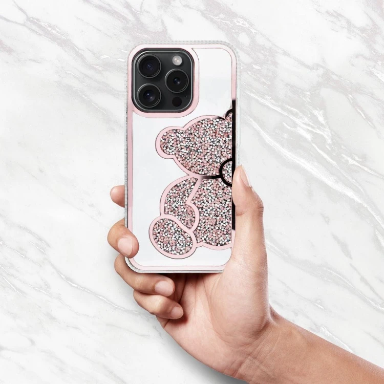 Etui do iPhone 11 Teddy Bear Różowe Brokatowe z Misiem