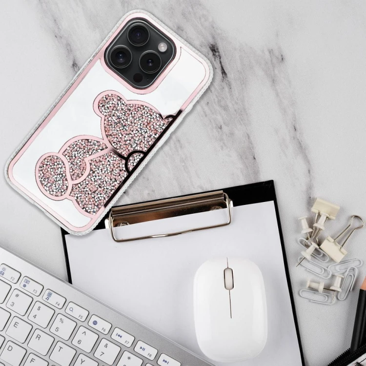 Etui do iPhone 11 Teddy Bear Różowe Brokatowe z Misiem