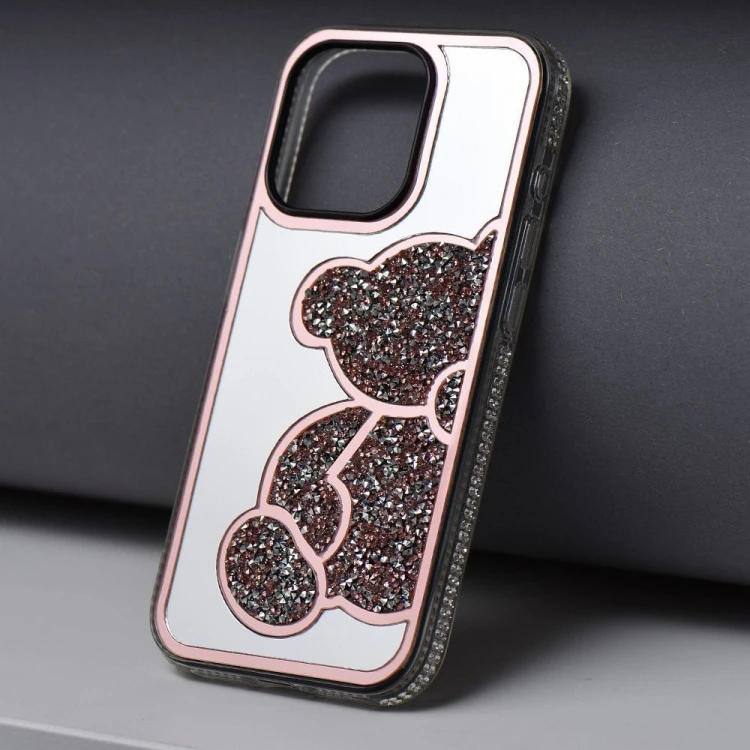 Etui do iPhone 11 Teddy Bear Różowe Brokatowe z Misiem
