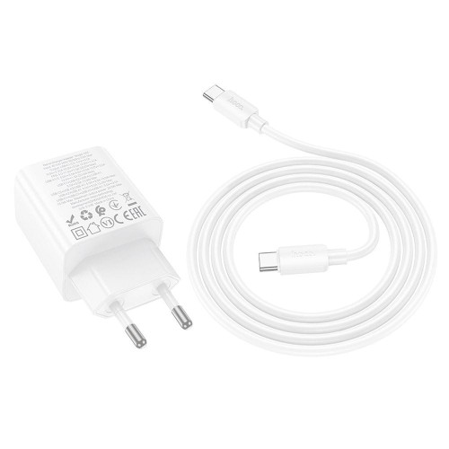 Poczwórna ładowarka sieciowa Hoco N55 20W (2xUSB-C + 2xUSB-A) + kabel USB-C do USB-C 1m – biała
