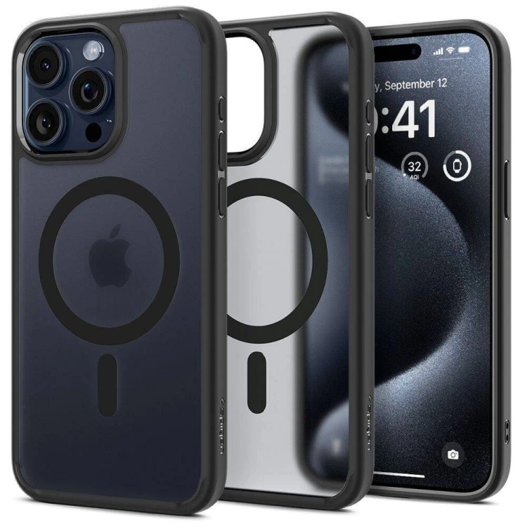 Niezawodne etui hybrydowe Spigen Ultra Hybrid Mag do iPhone 16 Pro – Frost Black (Kompatybilne z MagSafe)
