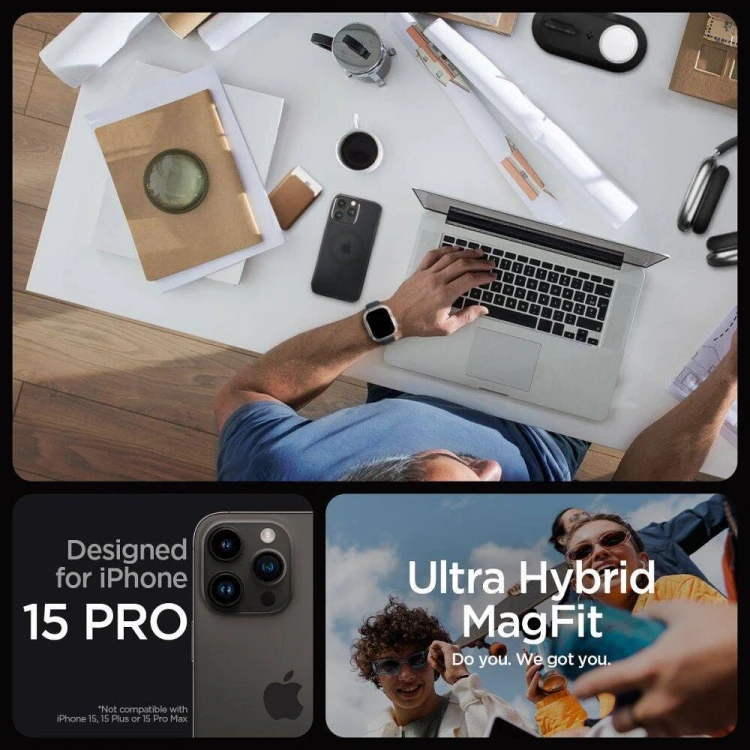Niezawodne etui hybrydowe Spigen Ultra Hybrid Mag do iPhone 16 Pro – Frost Black (Kompatybilne z MagSafe)