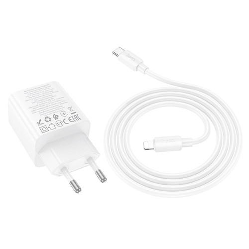 Poczwórna ładowarka sieciowa Hoco N55 20W (2xUSB-C + 2xUSB-A) + kabel USB-C do Lightning 1m – biała