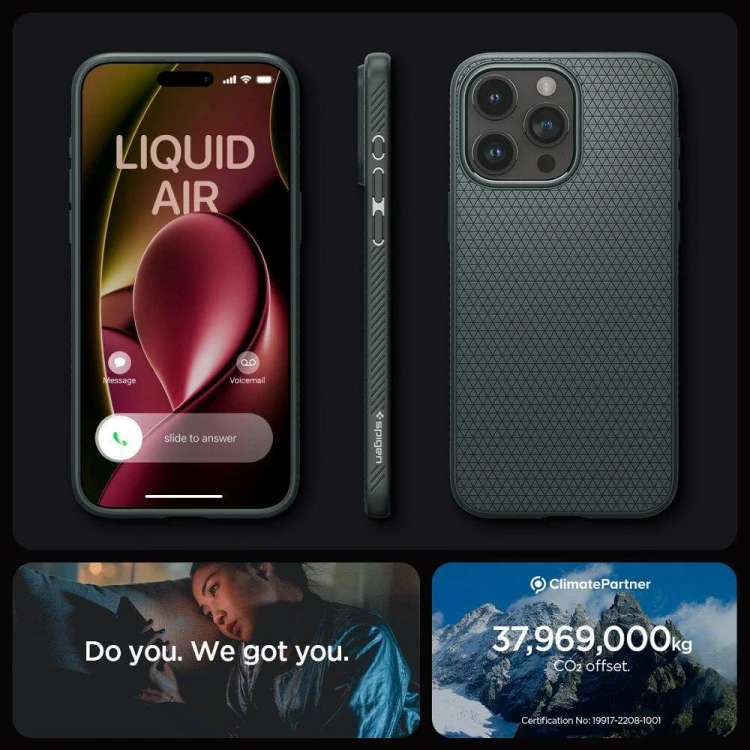 Smukłe etui ochronne Spigen Liquid Air do iPhone 16 Pro Max – Abyss Green