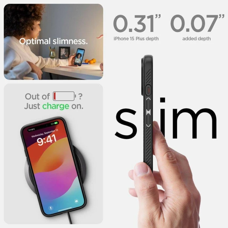 Smukłe etui ochronne Spigen Liquid Air do iPhone 16 Plus – Matte Black